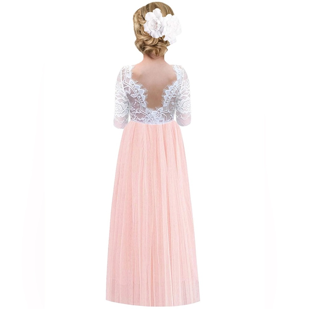 2 bunnies ROSE LACE FLOWER GIRL DRESS IN BLUSH PINK